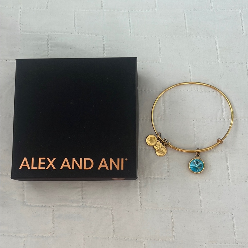 Alex and Ani Gold Bracelet with Teal Charm